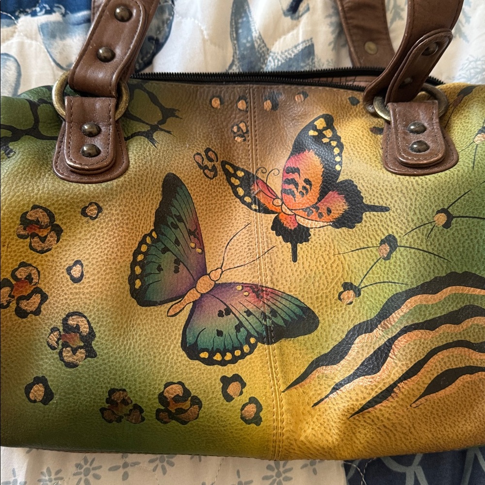 Anuschka Brown and Green Artistic Handbag